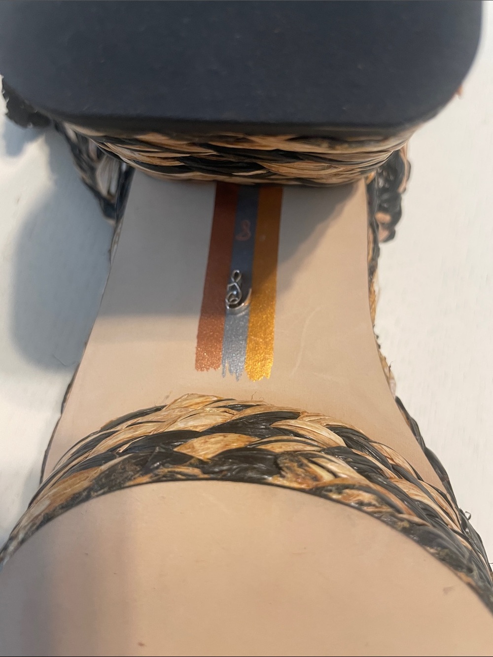New Same Edelman Iliana Platform Sandal size 8 Black/ Natural Raffia - Picture 11 of 12